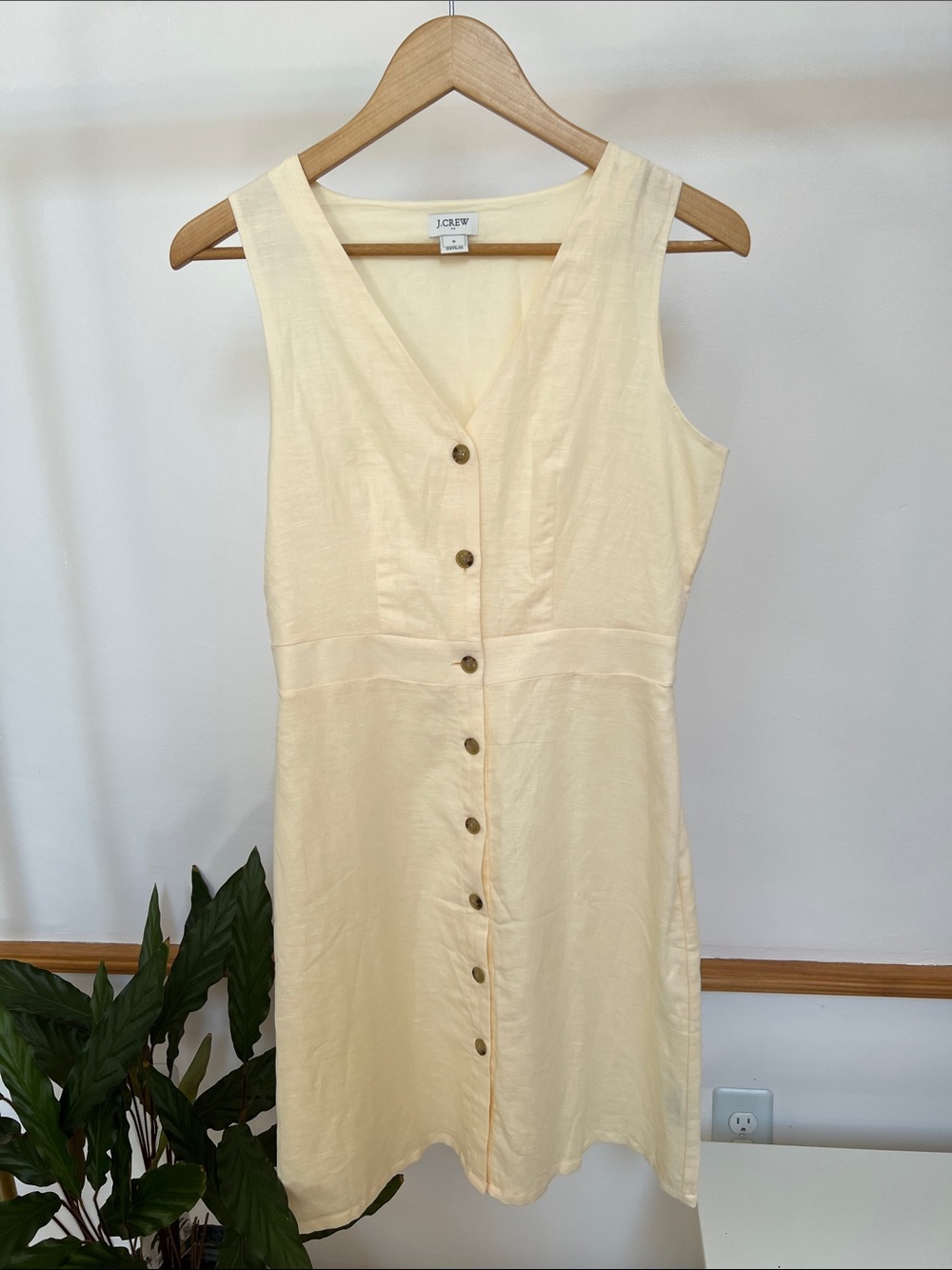 J. Crew Sleeveless Button-Front Pale Yellow Midi Dress